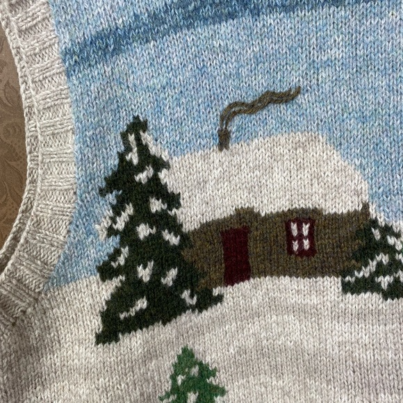 Vintage 90s Y2K Novelty Sleeveless Sweater Sweater Vest. Dog Skiing Cabin Geese - Picture 9 of 14